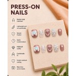 Dusty Purple Bow & Rhinestone Press‑On Nails, Short Round Gentle Style Pearl Glitter False Nails